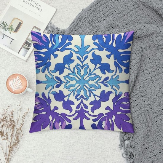 Boho Flower Cushion Covers,Bohemian Floral Throw Pillow Covers Vintage Flowers Print Pillow Covers,Farmhouse Decor Ethnic Design Cushion ,Purple Blue