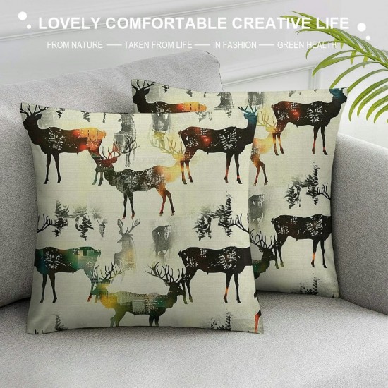 Pillow Covers for Bed Bedroom Cabin Decor Cute Elk Throw Pillow Covers Moose Cushion Covers Modern Decorative Pillow Covers with Trees