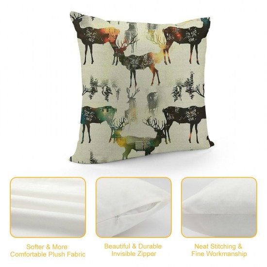 Pillow Covers for Bed Bedroom Cabin Decor Cute Elk Throw Pillow Covers Moose Cushion Covers Modern Decorative Pillow Covers with Trees