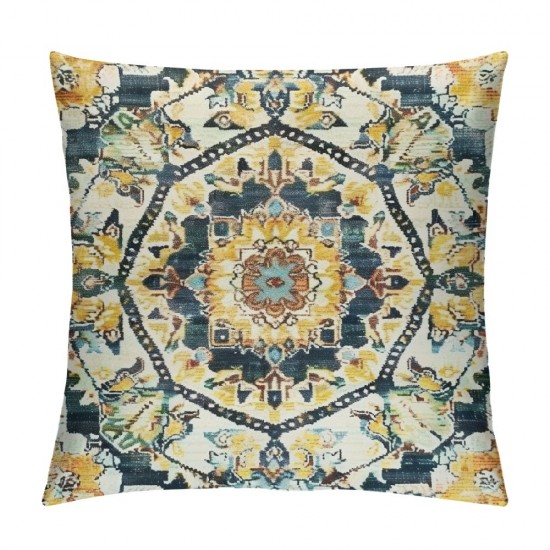 Boho Pillow&nbsp;Covers, Teal Blue Mandala Throw&nbsp;Pillow&nbsp;Covers For Men Women, Retro Yellow Floral Exotic Bohemian Cushion&nbsp;Covers, Vintage Cushion Cases