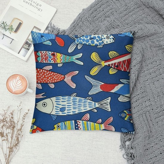 Sea Animal Throw Pillow Covers, Pillow Covers, Fish Decorative Pillow Covers, Geometric Ocean Life Cushion Cases, Cartoon Fish Decorative Pillow Covers