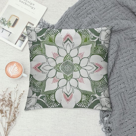 Aesthetic Floral Throw Pillow Covers Bohemian Mandala Pillow Covers for All Ages, Paisley Flower Cushion Covers, Boho Cushion Cases Green White Grey