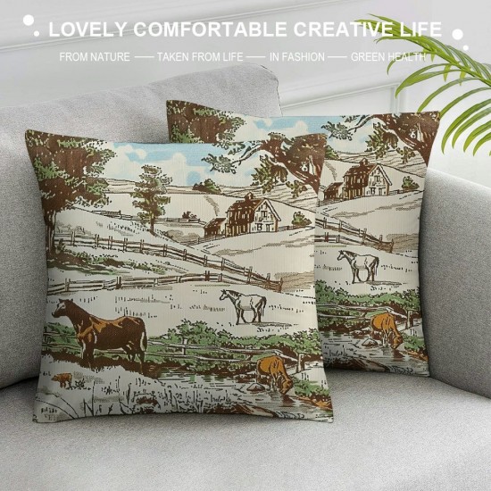 PHYHOO Farmhouse Throw&nbsp;Pillow&nbsp;Covers Pillow&nbsp;Covers Vintage Country Riding Horses Cushion&nbsp;Covers For Boys Young Desert Cow Decorative Pillow Covers