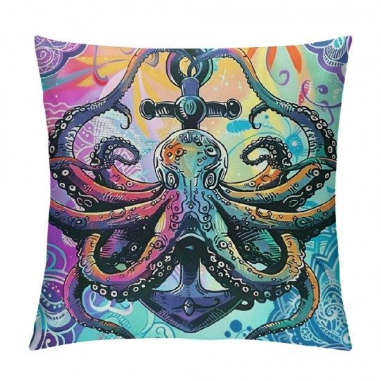 PHYHOO Throw Pillow Covers Boho Flower Pillow Covers Colorful Mandala Cushion Covers Summer Exotic Geometric Cushion Cases Blue Purple