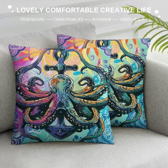 PHYHOO Throw Pillow Covers Boho Flower Pillow Covers Colorful Mandala Cushion Covers Summer Exotic Geometric Cushion Cases Blue Purple