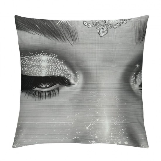 PHYHOO Eyelash Cushion Covers Grey Giltter Sequins Throw Pillow Covers Decor Pillow Covers Style Decorative Square Pillow Cases for Bedroom Living Room