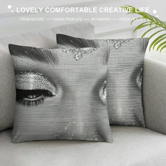 PHYHOO Eyelash Cushion Covers Grey Giltter Sequins Throw Pillow Covers Decor Pillow Covers Style Decorative Square Pillow Cases for Bedroom Living Room