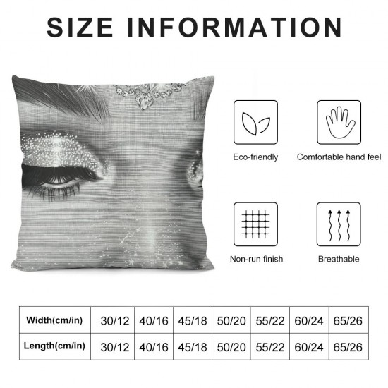 PHYHOO Eyelash Cushion Covers Grey Giltter Sequins Throw Pillow Covers Decor Pillow Covers Style Decorative Square Pillow Cases for Bedroom Living Room