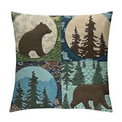 PHYHOO Animal Throw Pillow Cover, Pillow Cover for Boys Kids, Cushion Cover, Plants Patchwork Accent Pillow Case Waterproof,Blue Brown