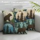 PHYHOO Animal Throw Pillow Cover, Pillow Cover for Boys Kids, Cushion Cover, Plants Patchwork Accent Pillow Case Waterproof,Blue Brown