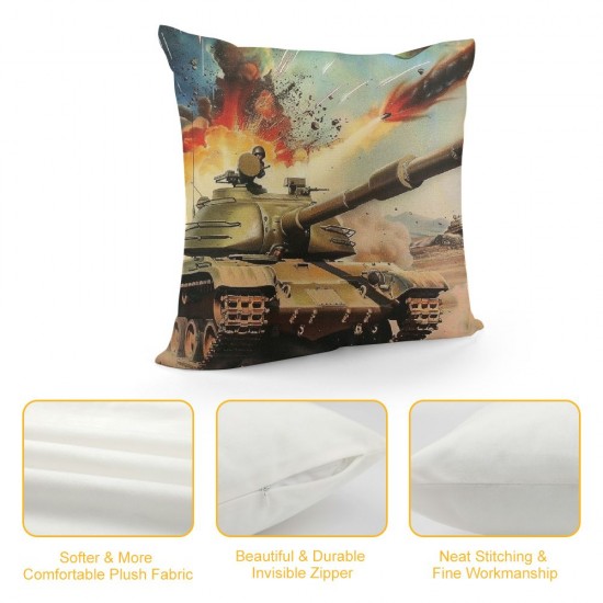 Cushion Cover Throw Pillow Cover for Boys ,Army Force Style Decorative Pillow Cover Vehicle War Theme Cushion Case for Sofa