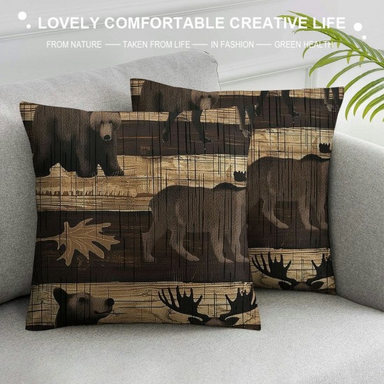 PHYHOO Throw Pillow Covers , Pillow Covers with of and Buffalo Plaid Check,Vintage Wooden Hunting Animal Cushion Covers