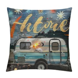 Camping Themed Pillow Covers, Pillow Covers for Sofa Bed, Happy Camping Cushion Covers, Rustic Farmhouse Door Print Decorative Pillow Cases