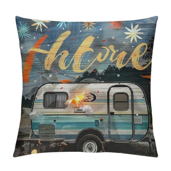 Camping Themed Pillow Covers, Pillow Covers for Sofa Bed, Happy Camping Cushion Covers, Rustic Farmhouse Door Print Decorative Pillow Cases