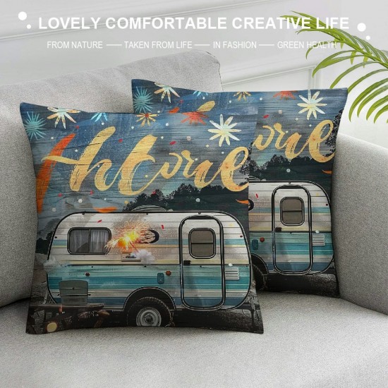 Camping Themed Pillow Covers, Pillow Covers for Sofa Bed, Happy Camping Cushion Covers, Rustic Farmhouse Door Print Decorative Pillow Cases