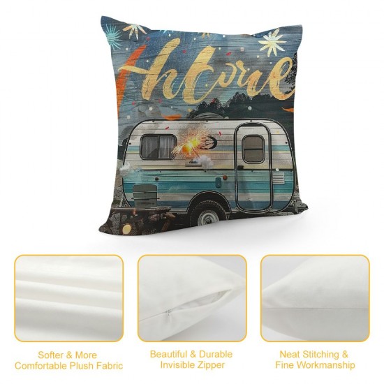 Camping Themed Pillow Covers, Pillow Covers for Sofa Bed, Happy Camping Cushion Covers, Rustic Farmhouse Door Print Decorative Pillow Cases