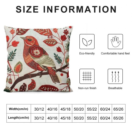 Nordic Bird Christmas Pillow Covers Retro Boho Floral Throw Pillow Cases Winter Holiday Outdoor Cushion Covers for Sofa Farmhouse Decorations