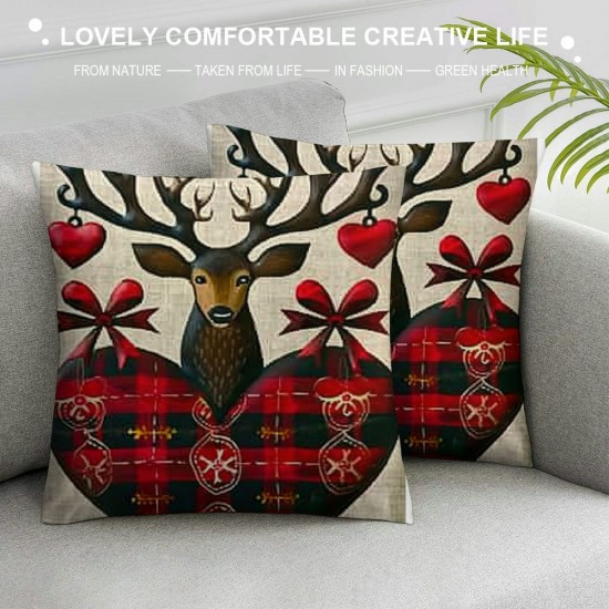 PHYHOO Christmas Decorations Pillow Covers Christmas Red Black Buffalo Plaid Throw Pillow Cases Farmhouse Christmas Plaid Truck Cushion Covers Winter Holiday Decorations