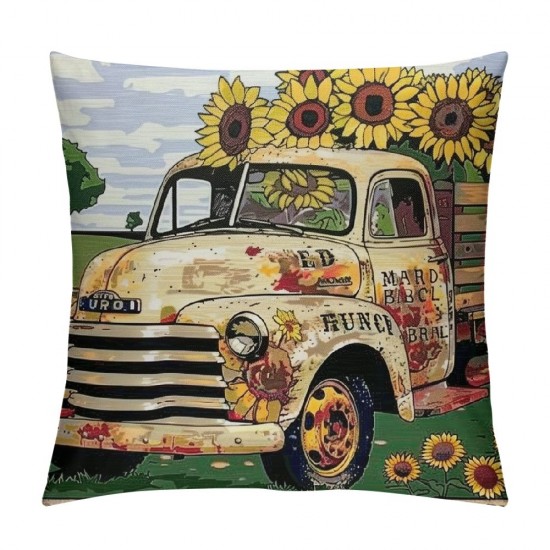 PHYHOO Autumn Pumpkin Pillow Covers Truck Bicycle Farmhouse Thanksgiving Day Decor Linen Throw Pillow Case Cushion Cover