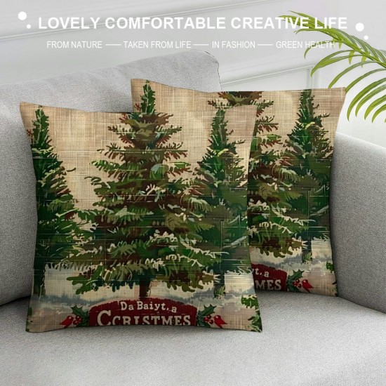 PHYHOO Red Christmas Throw Pillow Covers Farmhouse Xmas Truck Christmas Trees Pillows Decorative Holiday Cushion Cases for Home Outdoor Decoration