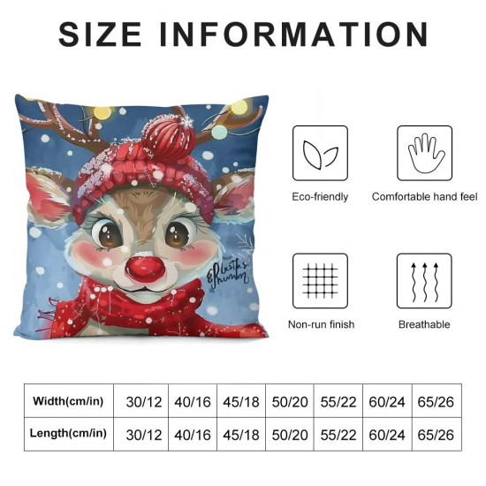 PHYHOO Blue Christmas Pillow Covers for Kid Snowman Christmas Throw Pillow Cases Cartoon Christmas Decor Super Soft Cushion Covers for Sofa