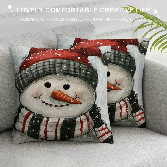 Christmas Pillow Covers Snowman Grey Throw Pillows Cushion Case Farmhouse Christmas Decor for Couch