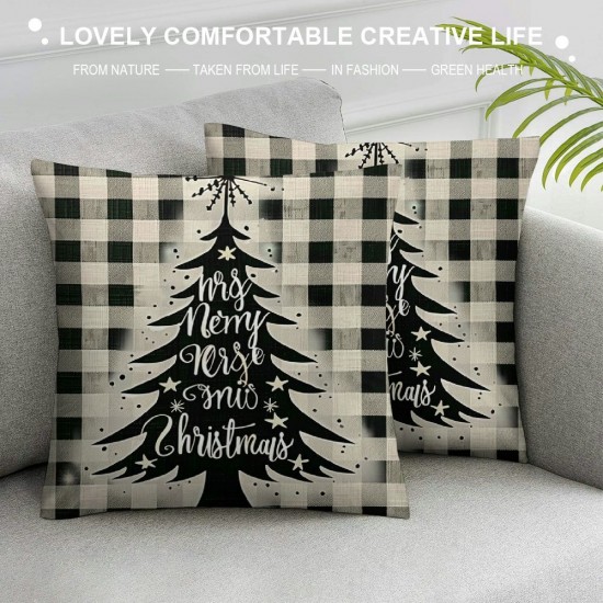 Christmas Pillow Covers Black White Plaid Decorative Christmas Throw Pillow Covers Buffalo Plaid Tree Farmhouse Winter Holiday Cushion Covers