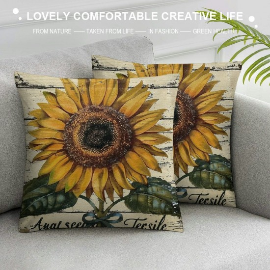 Rustic Farmhouse Sunflower Throw Pillow Covers Vintage Sunflower Seeds Farmhouse Decorative Throw Pillow Cases Cushion Cover (Sunflower)