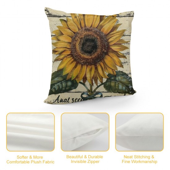 Rustic Farmhouse Sunflower Throw Pillow Covers Vintage Sunflower Seeds Farmhouse Decorative Throw Pillow Cases Cushion Cover (Sunflower)