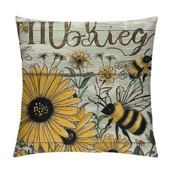 Vintage Farmhouse Bee Pillow Covers Black Buffalo Plaids Farmhouse Decorative Throw Pillow Case Cushion Cover Summer Decor Bee Happy