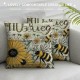 Vintage Farmhouse Bee Pillow Covers Black Buffalo Plaids Farmhouse Decorative Throw Pillow Case Cushion Cover Summer Decor Bee Happy