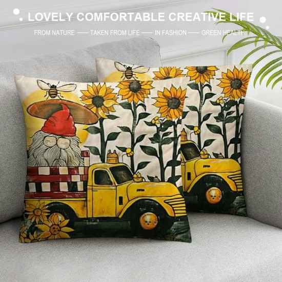 PHYHOO Sunflower Pillow Covers Farmhouse Decorations Buffalo Plaid Throw Pillow Cases Cushion Covers Linen