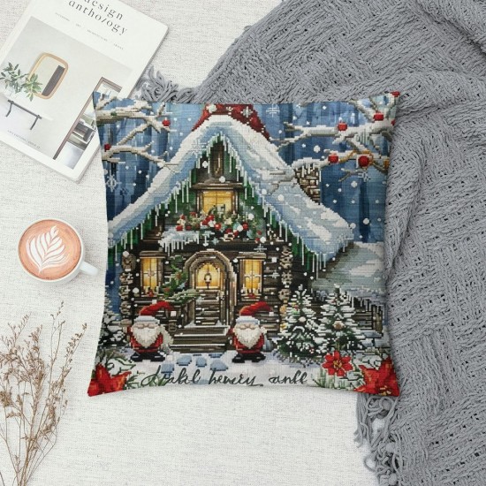 Christmas Pillow Covers Snowman Farmhouse Christmas Throw Pillow Cases Winter Holiday Cushion Covers ( Blue)