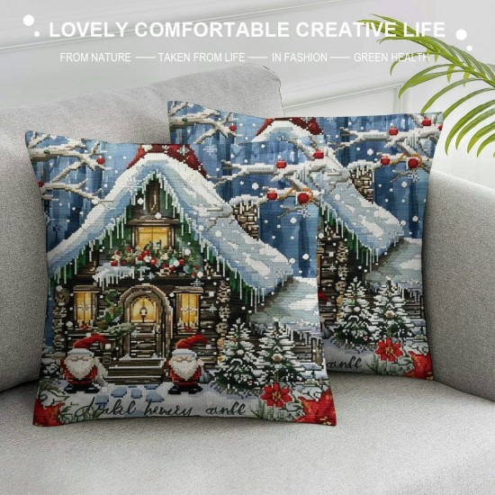 Christmas Pillow Covers Snowman Farmhouse Christmas Throw Pillow Cases Winter Holiday Cushion Covers ( Blue)