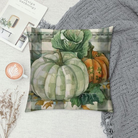 Fall Pumpkin Pillow Covers Watercolor Pumpkin Gray Buffalo Plaid Farmhouse Throw Pillow Cases Autumn Thanksgiving Gather Decoration for Home Decor Cushion Covers