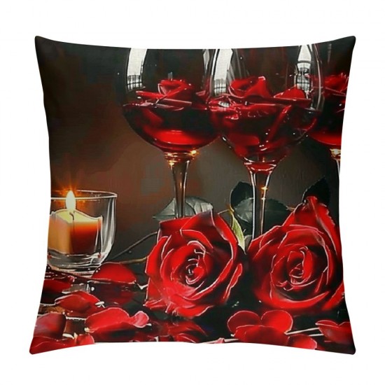 PHYHOO Rose Wine Pillow Covers Red Black Rose Throw Pillow Covers Floral Blossom Cushion Cases Banquet Flower Romantic Valentine'S Day Decor Square Pillow Cases For Women Men Adult