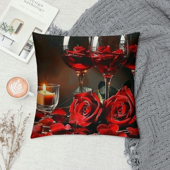 PHYHOO Rose Wine Pillow Covers Red Black Rose Throw Pillow Covers Floral Blossom Cushion Cases Banquet Flower Romantic Valentine'S Day Decor Square Pillow Cases For Women Men Adult