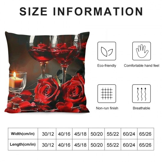 PHYHOO Rose Wine Pillow Covers Red Black Rose Throw Pillow Covers Floral Blossom Cushion Cases Banquet Flower Romantic Valentine'S Day Decor Square Pillow Cases For Women Men Adult