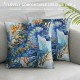 Throw Pillow Covers, Printed Decorative Square Pillow Cases, Coastal Ocean Life Pillow Covers For Home Outdoors Bed Sofa, Coral Cushion Covers, Blue White