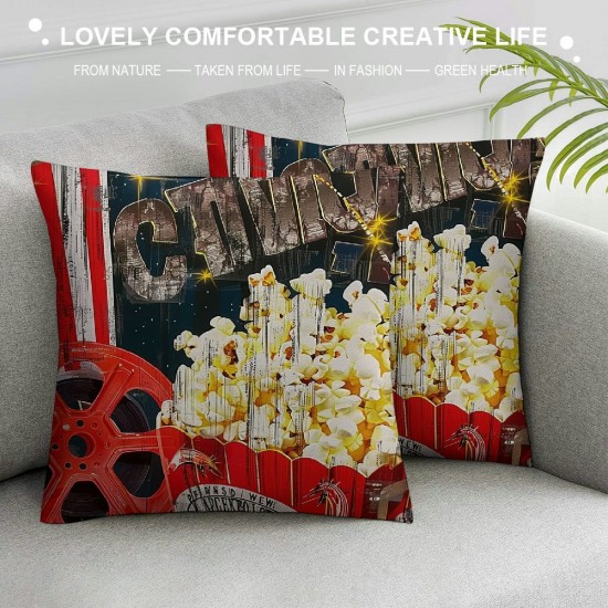 PHYHOO Vintage Movie Theater Throw Pillow Covers For Sofa Couch, Red Pillow Covers, Cushion Covers, Ticket Film Decorative Pillow Covers