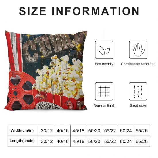 PHYHOO Vintage Movie Theater Throw Pillow Covers For Sofa Couch, Red Pillow Covers, Cushion Covers, Ticket Film Decorative Pillow Covers