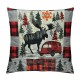 Camping Pillow Covers for Kids Adult,Red Grey Buffalo Plaid Check Throw Pillow Covers,Vintage Elk Cushion Cases, Camper Decorative Pillow Covers