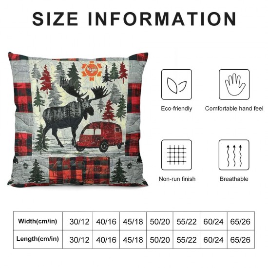 Camping Pillow Covers for Kids Adult,Red Grey Buffalo Plaid Check Throw Pillow Covers,Vintage Elk Cushion Cases, Camper Decorative Pillow Covers