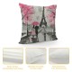 PHYHOO Paris Throw Pillow Covers, Eiffel Tower Pillow Covers For Home Bed Sofa Couch, Retro Paris Themed Cushion Covers Watercolor Cherry Blossoms Decorative Pillow Covers, Pink Grey