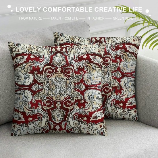 Paisley Throw Pillow Covers , Red Yellow Floral Pillow Covers for Men Women, Boho Flowers Exotic Retro Fashion Cushion Covers Bohemian Decorative Pillow Covers