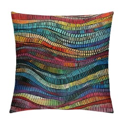 PHYHOO Boho Throw Pillow Covers Bohemian Wavy Pillow Covers Embroidered Waves Cushion Covers Geometric Ethnic Colorful Abstract Decorative Pillow Covers for Adult