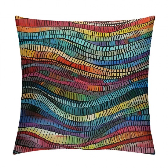 PHYHOO Boho Throw Pillow Covers Bohemian Wavy Pillow Covers Embroidered Waves Cushion Covers Geometric Ethnic Colorful Abstract Decorative Pillow Covers for Adult