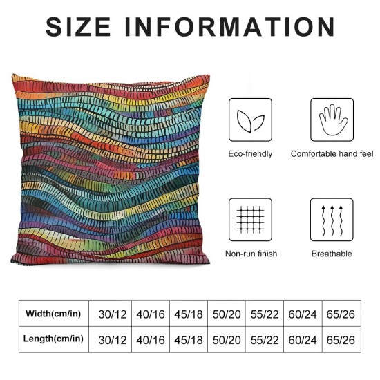 PHYHOO Boho Throw Pillow Covers Bohemian Wavy Pillow Covers Embroidered Waves Cushion Covers Geometric Ethnic Colorful Abstract Decorative Pillow Covers for Adult