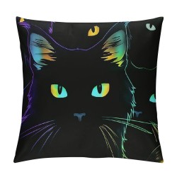 Kids Throw Pillow Covers Cartoon ,Gradient Line Cute Cat Pillow Covers For Teens Kids Boys Girls Adults Room Decor, Pet ColorfulAnimal Cat Lover'S Cushion Cases,Black