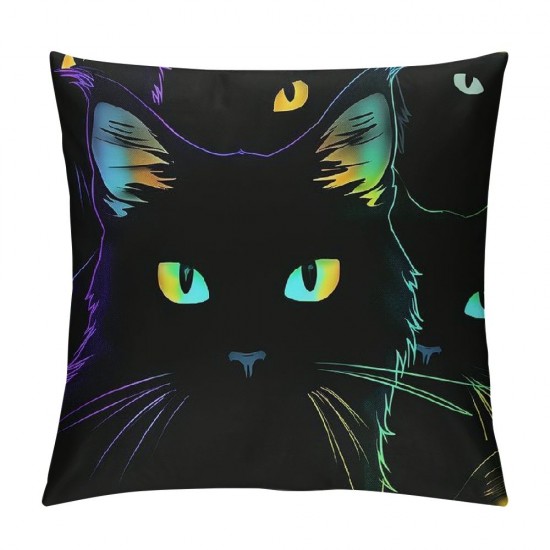 Kids Throw Pillow Covers Cartoon ,Gradient Line Cute Cat Pillow Covers For Teens Kids Boys Girls Adults Room Decor, Pet ColorfulAnimal Cat Lover'S Cushion Cases,Black